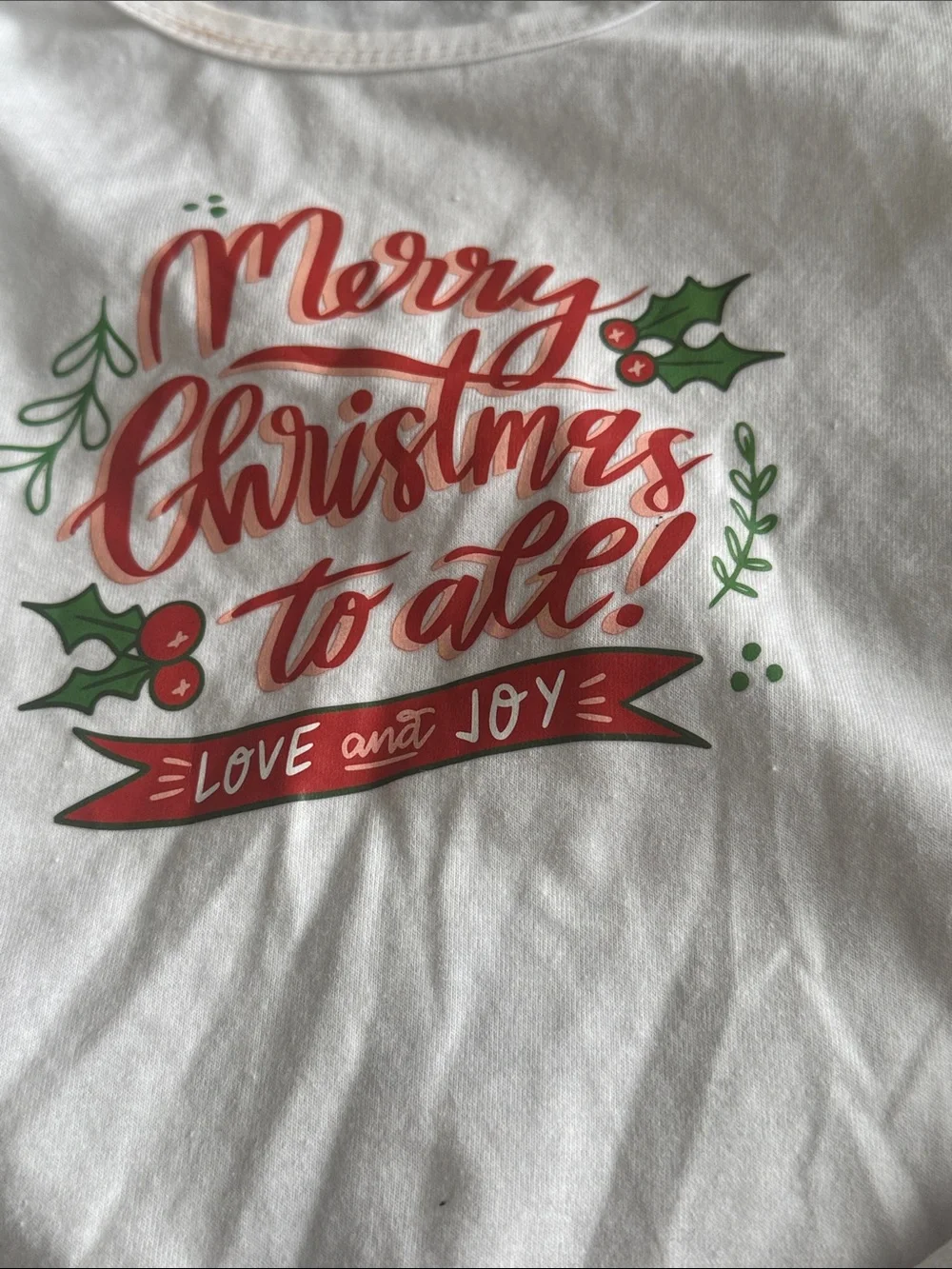 Girls White Christmas Dress with Red & Green Tree Print